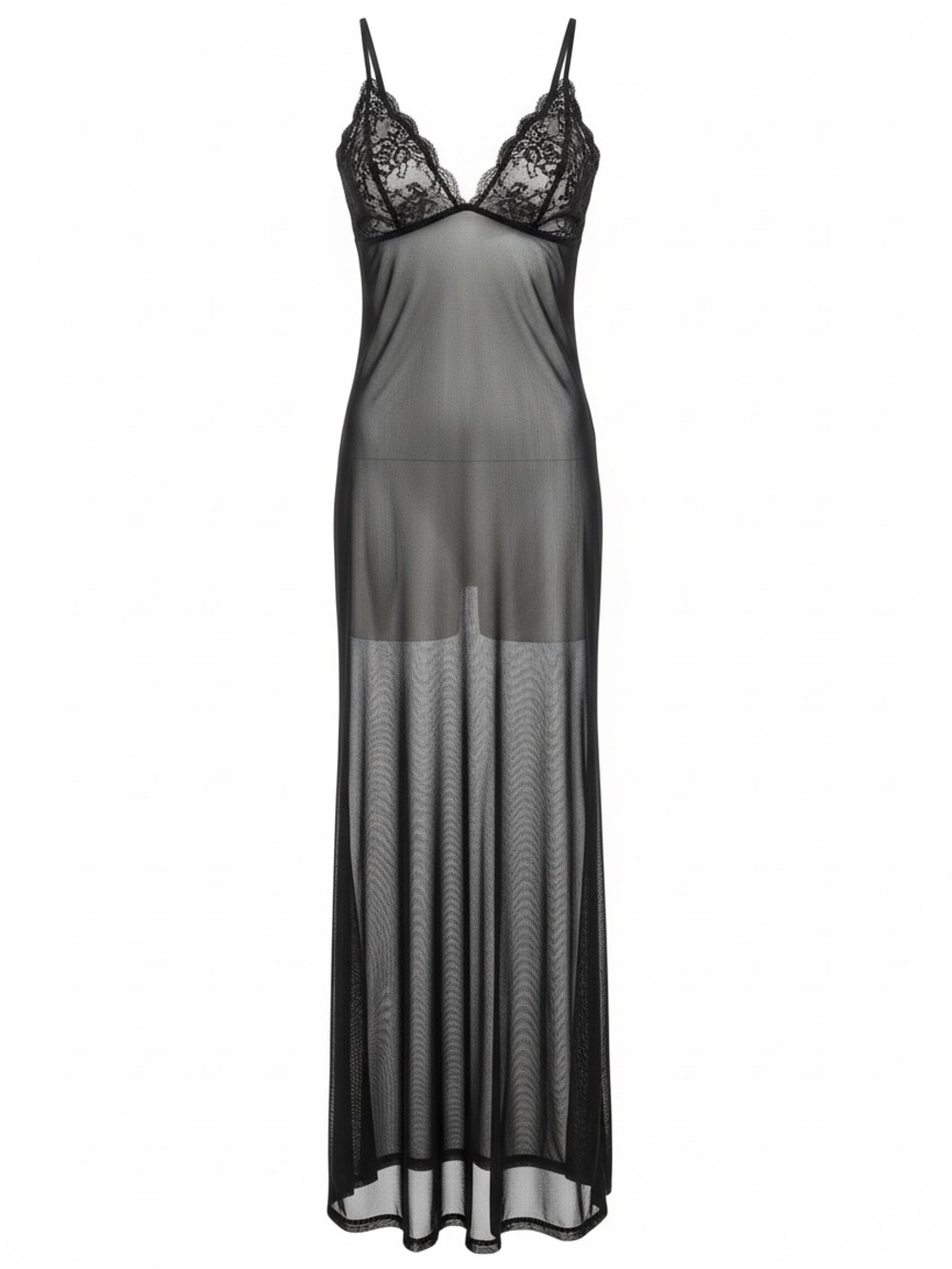 Sheer Lace Long Mesh Maxi Dress Nightgown - Black Whimsigoth Fairycore